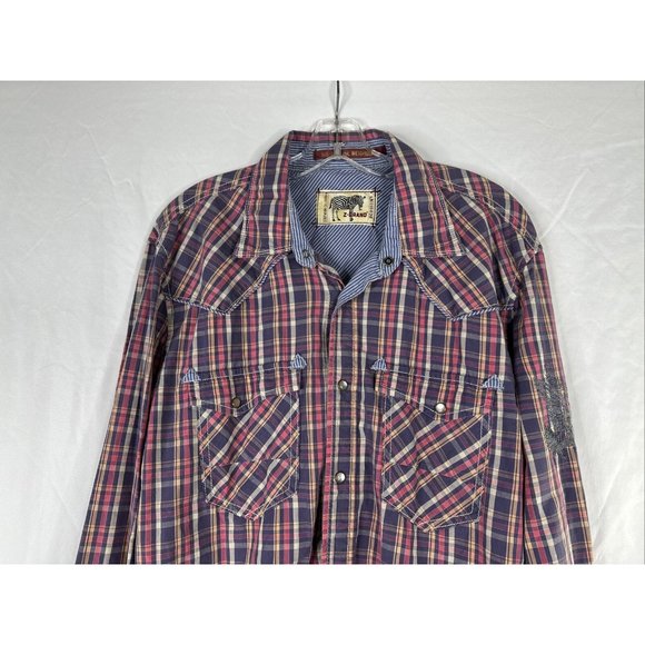 Z Brand Western Pearl Snap Short Mens Size XL Plaid Embroidered - Picture 2 of 16